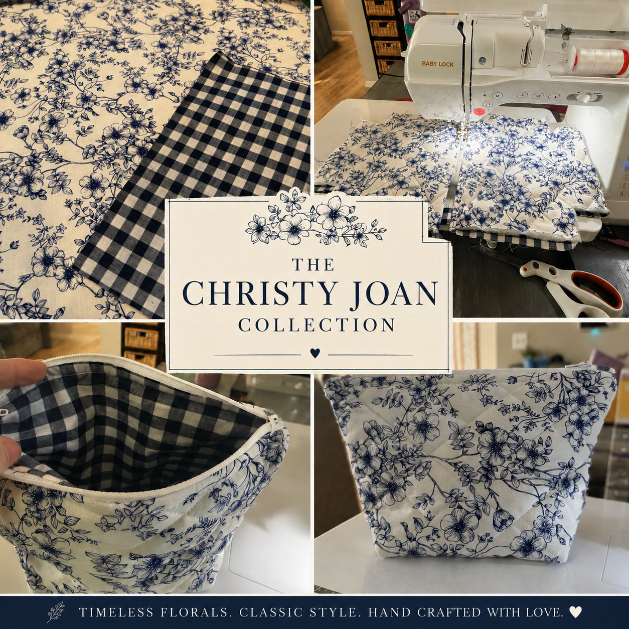 Elegant Navy Floral Make Up Bag