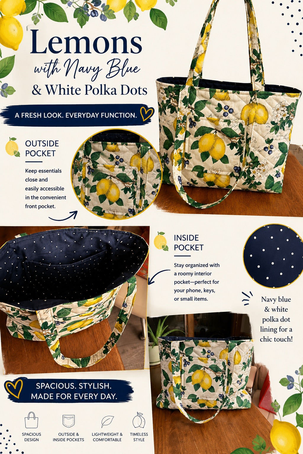 THE Summer Bag - Lemon Quilted Tote Bag